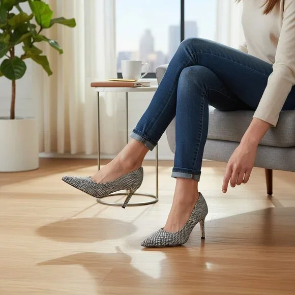 Alfani Step ’n Flex Woven Pointed-Toe Heels | Black & White | Size 8M - Picture 9 of 9